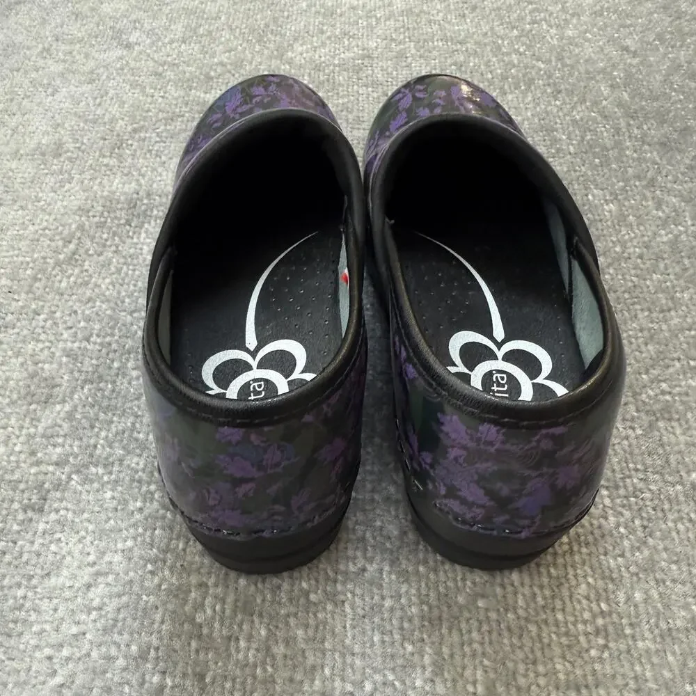 Sanita Clogs Shoes Womens Size 36 Purple Floral Danish Nursing Comfort Workwear - Picture 4 of 13